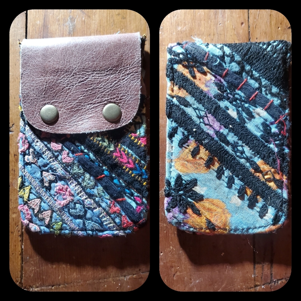 🪬🍄 Free People Boho Embroidered Repurposed vtg banjara hippie Wallet card case